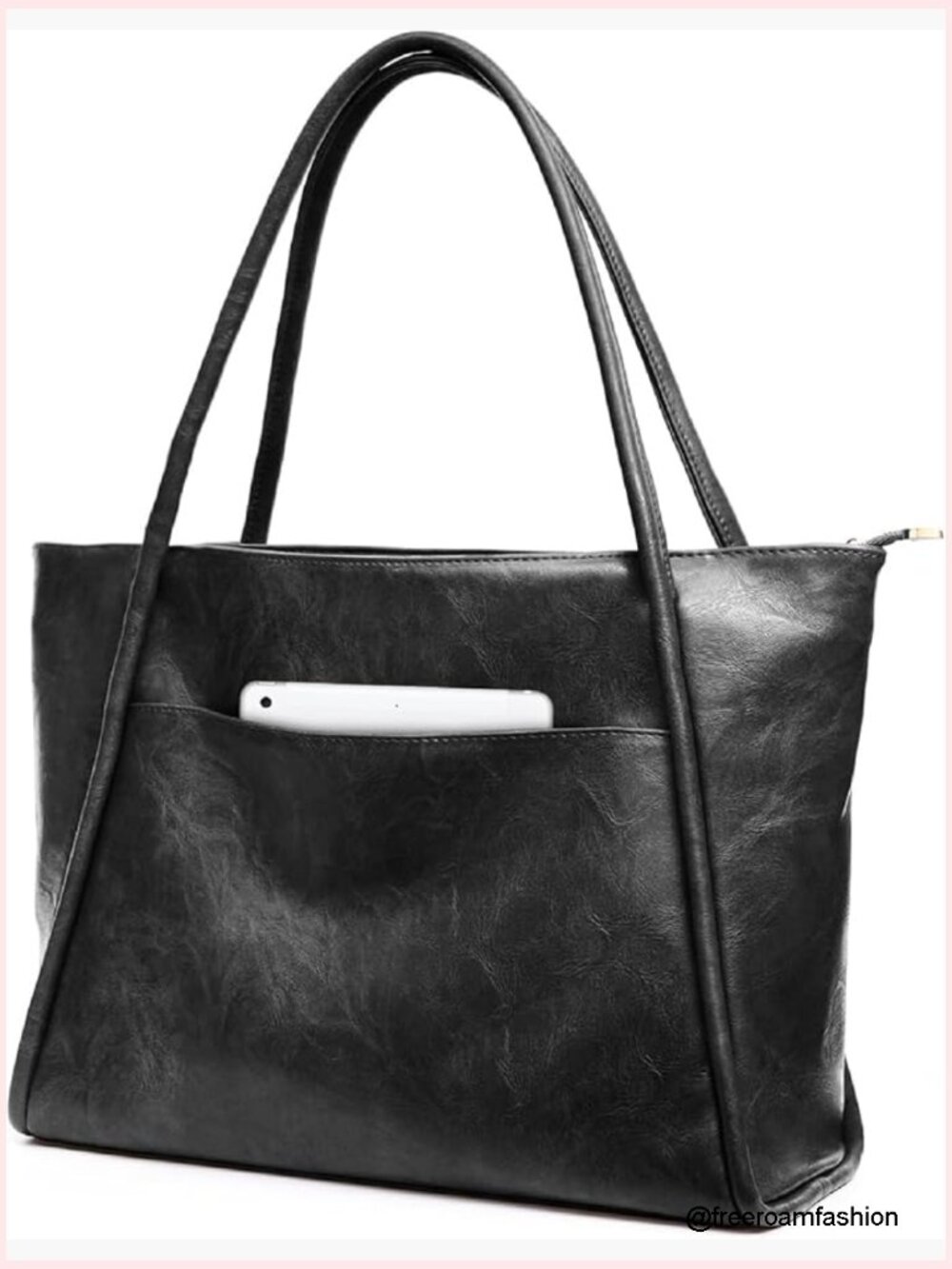 Large Vegan Leather Tote Bag with Zipper 16L Work Travel Purse